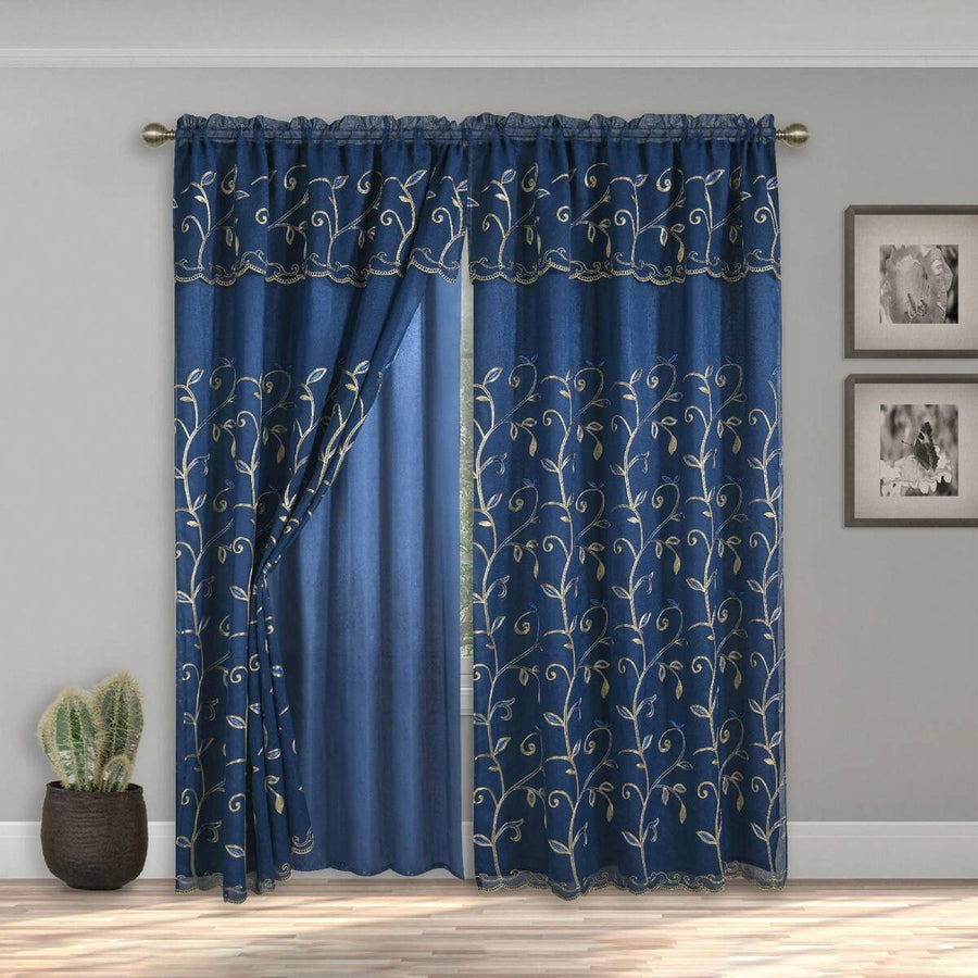 Elegant Comfort Set Of 2 Lucia Curtain Panels - Attached Valance - 54" W X 84" L