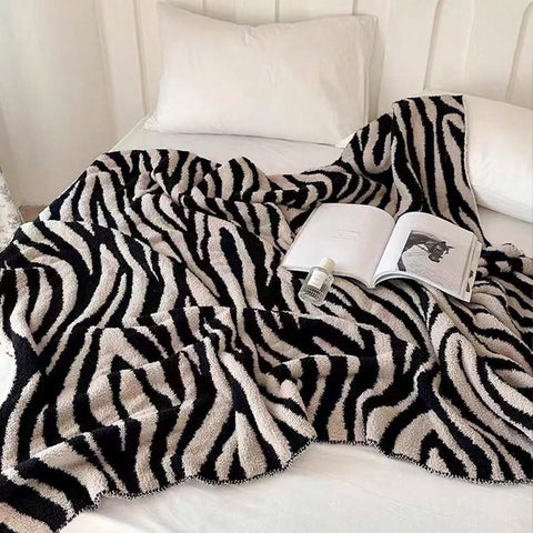 1 PC Fluffy Fleece Throw Blanket Couch, Soft Cozy Black And White Zebra Blankets Fuzzy Thick Twin Blanket Women, All Seasons (50x70 Inch) Sizes 30x40 To 60x80.