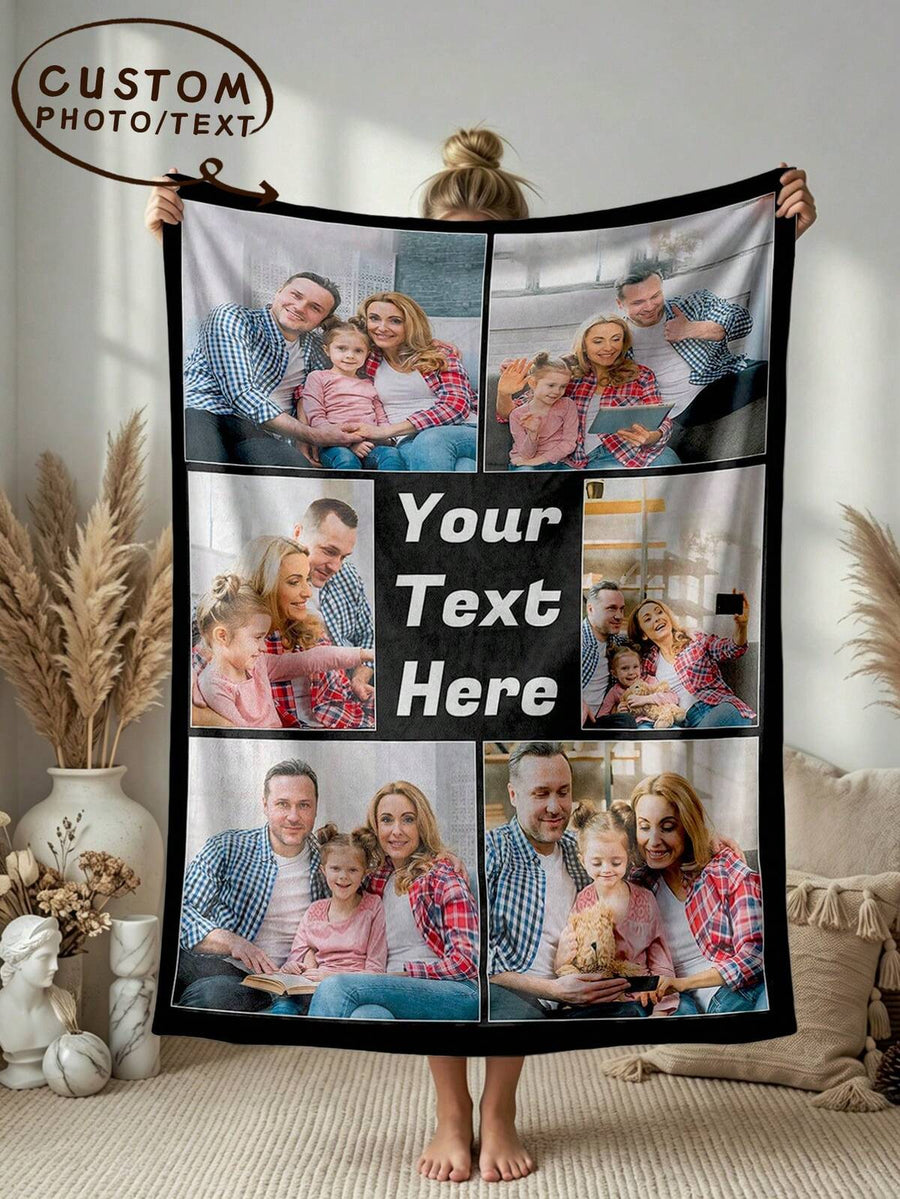 1pc Customized Photo Blanket, Personalized Photo Memory Blanket, Customized Christmas Gifts, Family Gift, Birthday Gifts, Wedding Gifts, Gift For Friend, Gift For Her, Gift For Girlfriend, Gift For Mom/Dad, Thoughtful Gift